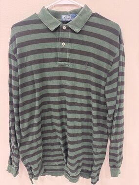 Ralph Lauren Green & Black Striped Long-Sleeve Polo